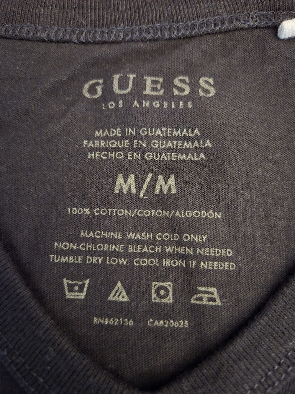 Guess Men's Black V-Neck Graphic Tee with Glossy Flag Detail - Picture 4 of 7